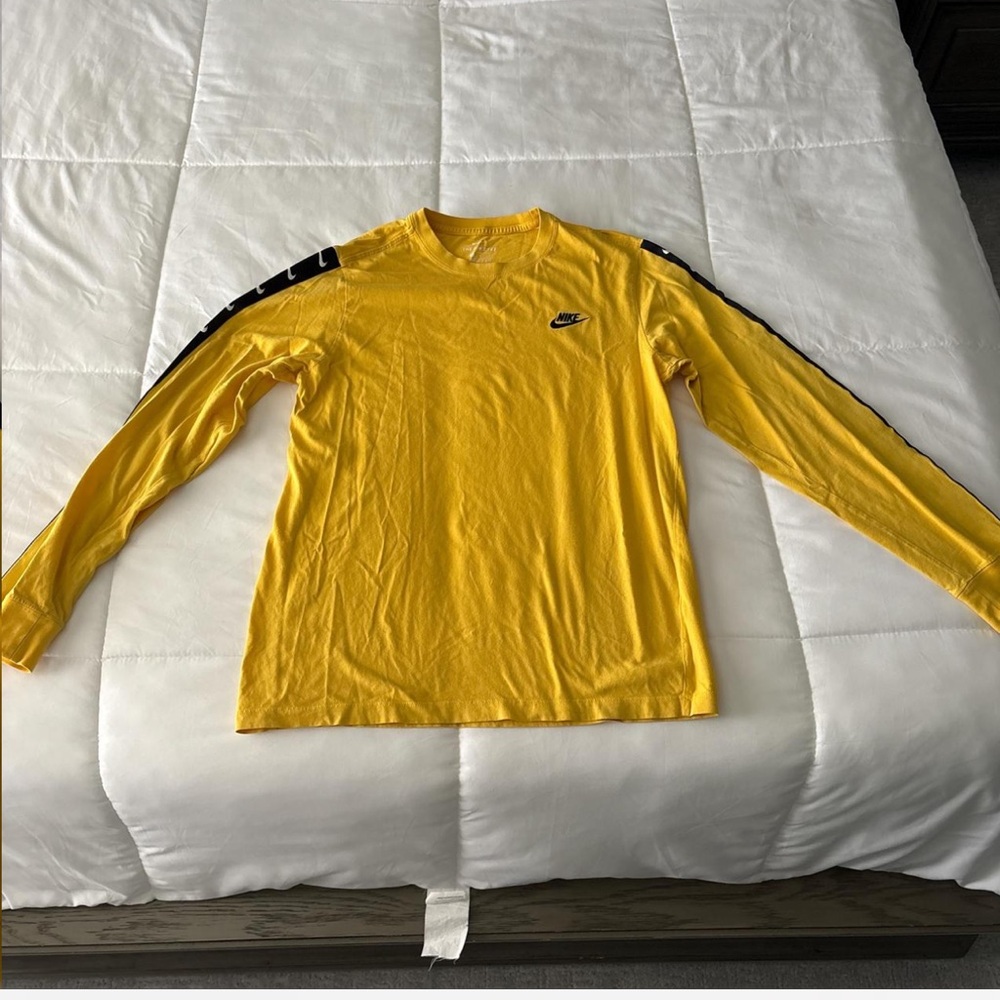 Nike NSW Sportswear Logo Tape Long Sleeve Tee | Men's M Yellow & Black